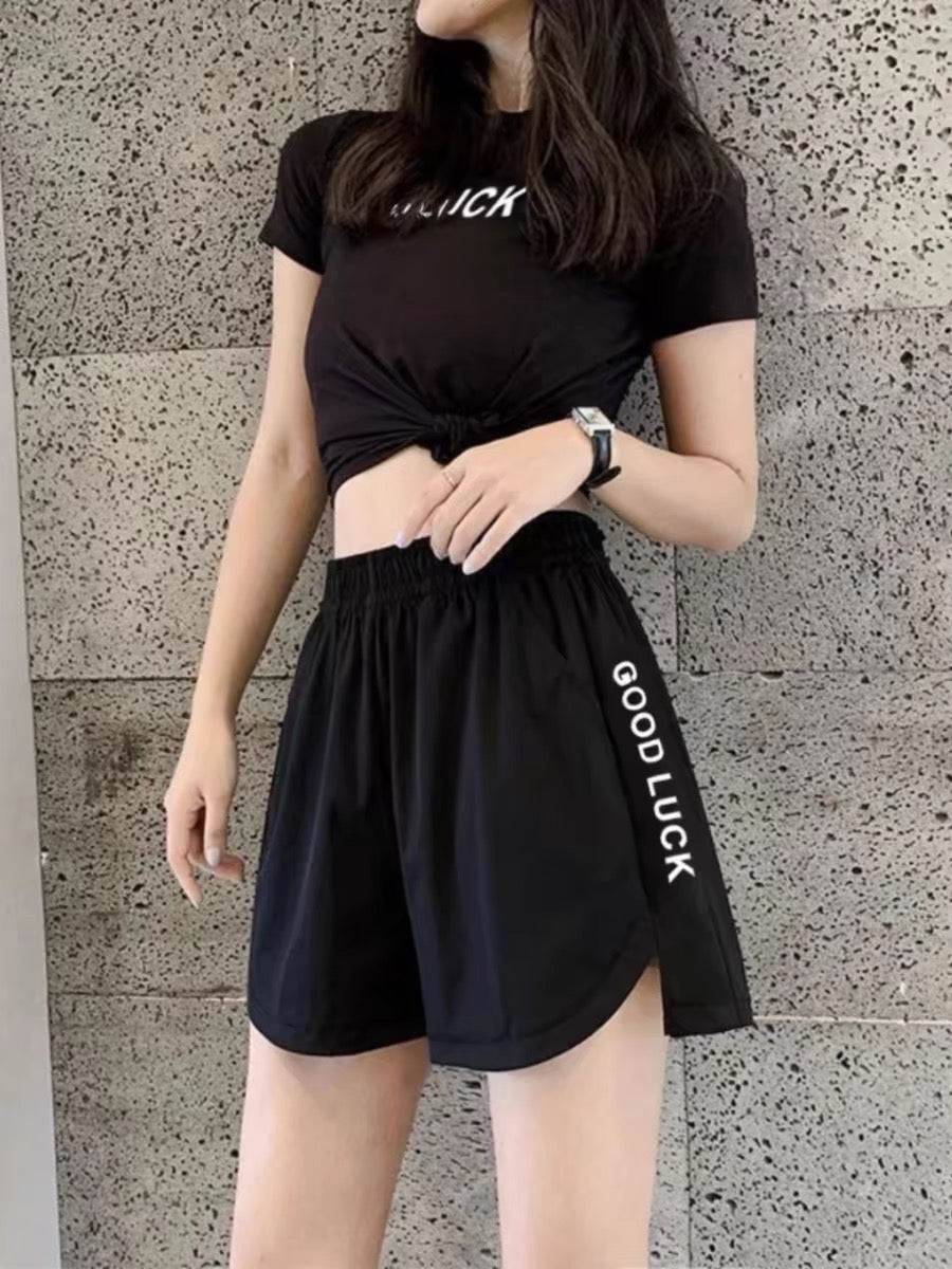 【set】英字柄Tシャツ+ショートパンツ2点セットF7703