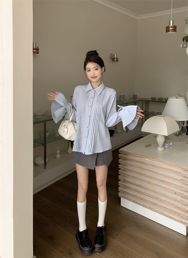 【tops】ギャザー長袖ブラウスG19935