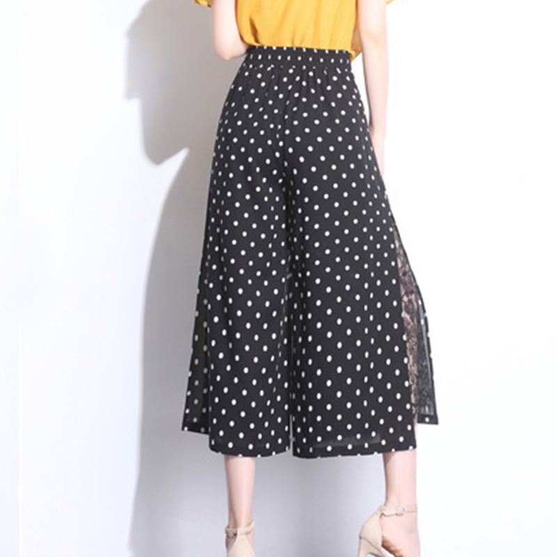 【bottoms】流行アイテム!レース切り替えシフォン合わせやすいガウチョパンツF0018