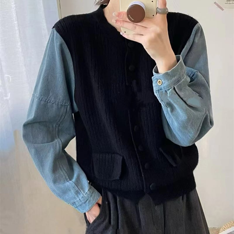 【outer】デニムドッキングニットカーディガン Q7152