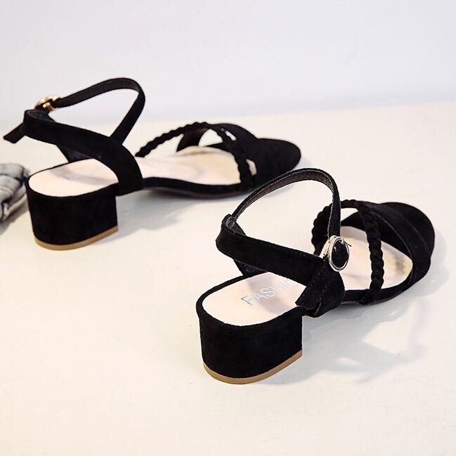 【shoes】人気商品夏新作全2色太ヒール無地通勤スタイルパンプスビロードサンダル