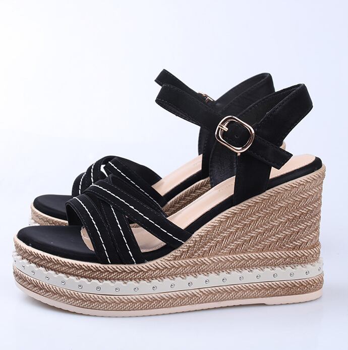 【shoes】2色ウェッジヒール履きやすい合わせやすいオープントゥサンダルF5100