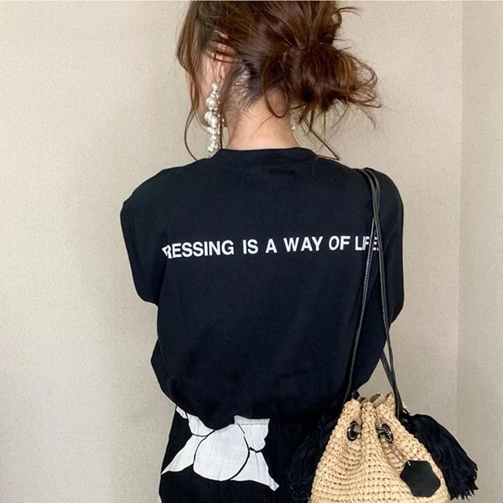 【set】韓国ファッション英字柄ゆったりTシャツ+花柄配色スカートおしゃれセットアップ