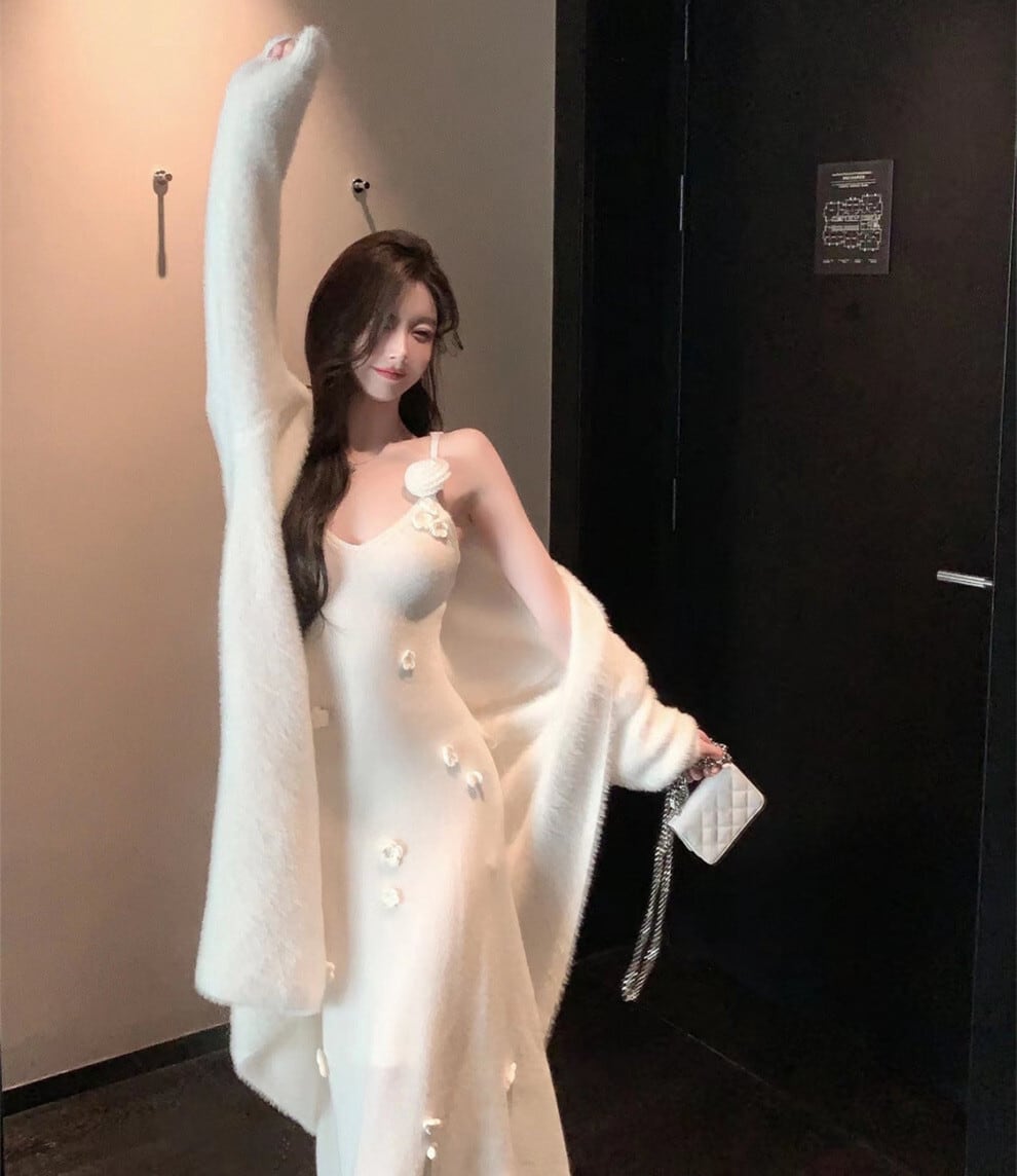 【set】ロング丈ニットカーデ×キャミワンピースセット M28124