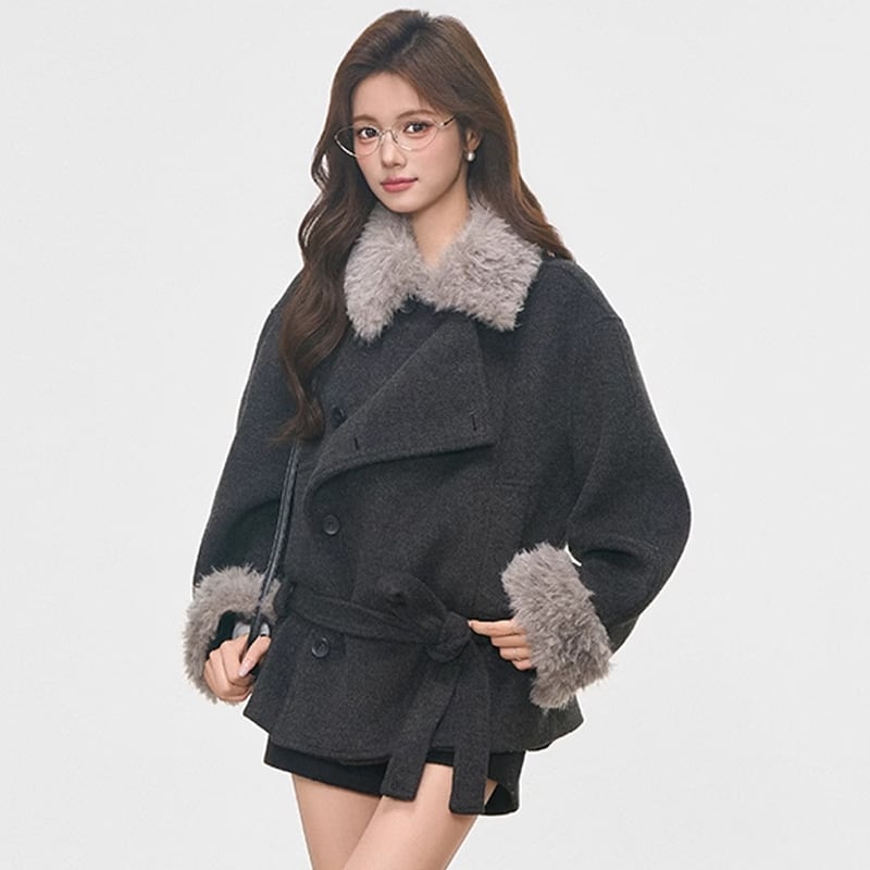【outer】ファー付きラシャコート Q7219