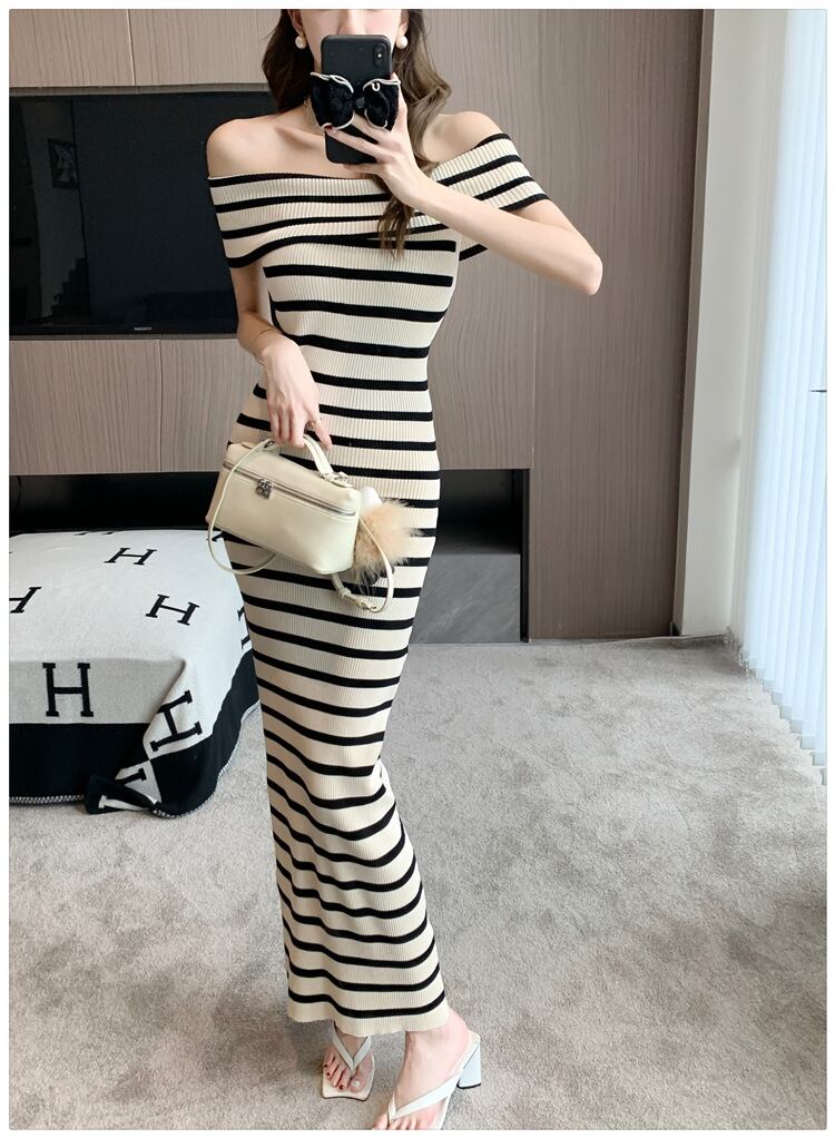 【dress】ストライプ柄ニットワンピース G21004