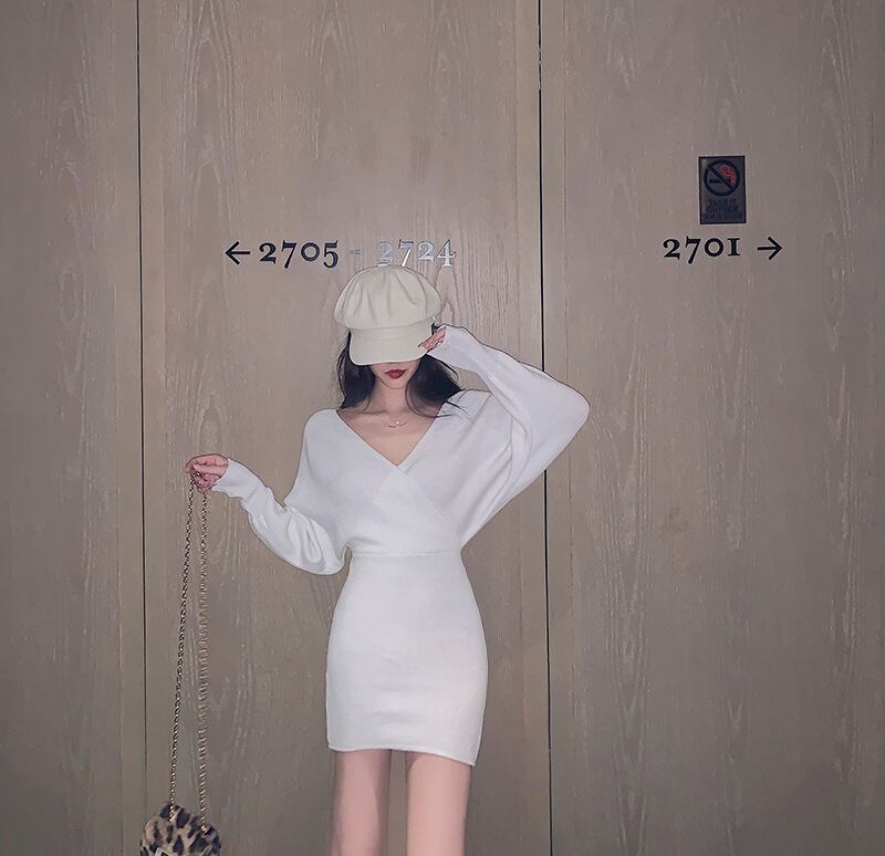 【dress】Vネックニットワンピース M18712