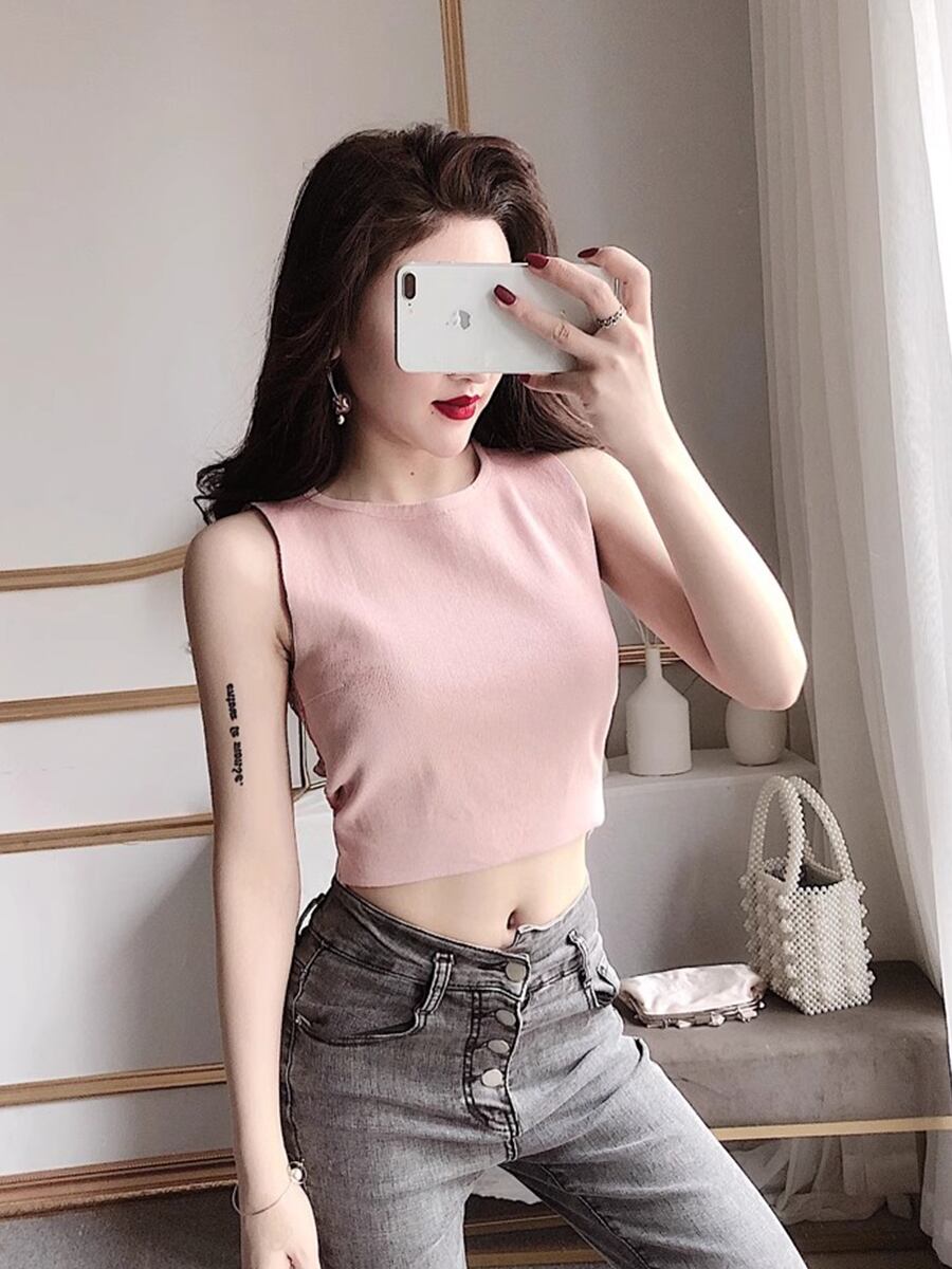 【tops】レースバックで綺麗ニットキャミソール G20136