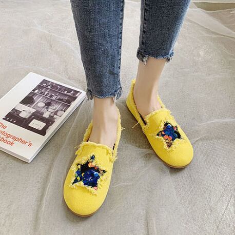 【shoes】人気item!選べる3色履きやすい合わせやすい星柄フラットシューズ