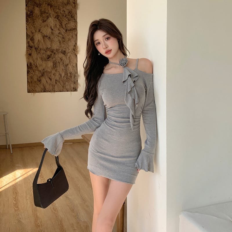 【dress】ワンショルダーミニワンピース Q6913