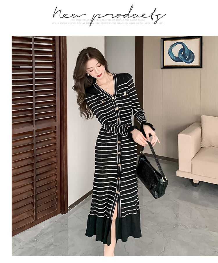 【dress】Vネックニットワンピース M26334