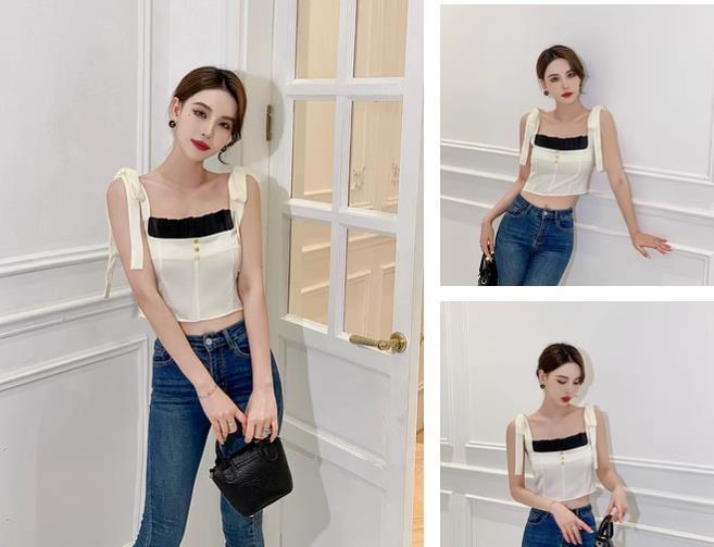 【tops】スクェアネック配色キャミソールF7295