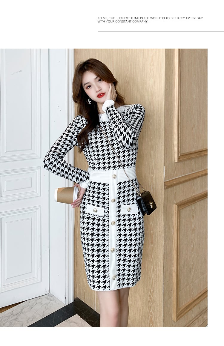 【dress】千鳥格子ニットワンピース G1961