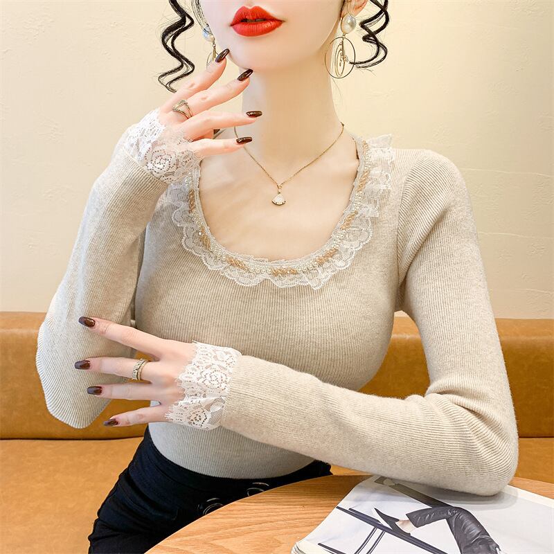 【tops】レース切り替えニットトップス M28837