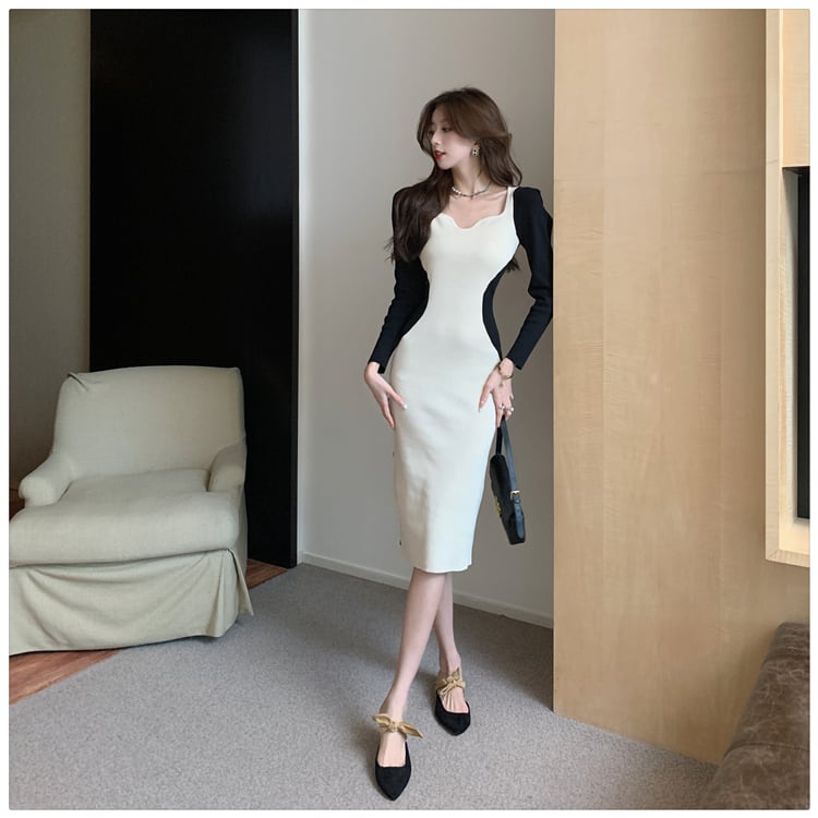 【dress】配色切り替えニットワンピース M27808