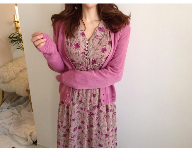 【dress】優しい雰囲気!エレガント気質満点スウィート 韓国系シフォン花柄ワンピース G1785