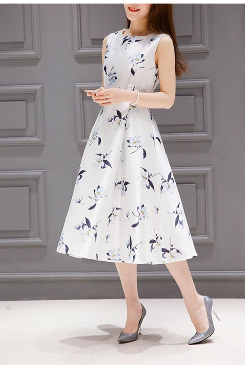 【dress】ファッションand清新!気質満点洋気ノースリーブプリント着痩せワンピース