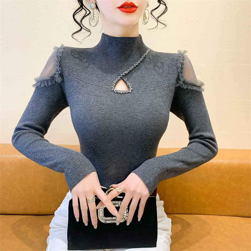 【tops】シースルーショルダーニットトップス N2916