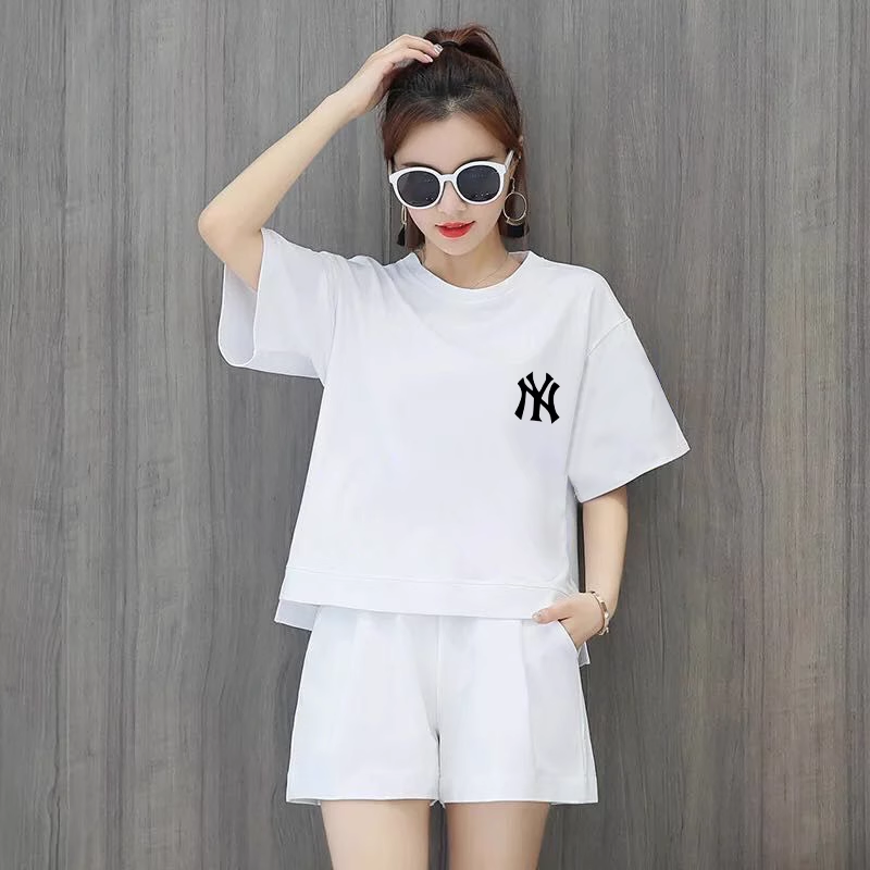 【set】5色英字柄Tシャツ+ショートパンツ2点セットF7704