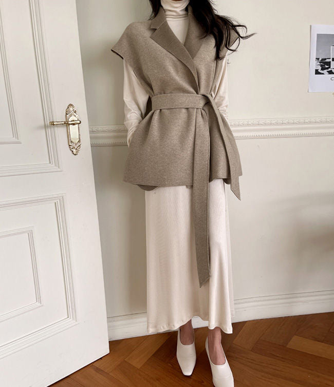 【tops】大きいラペルウエストリボンチョッキF8464