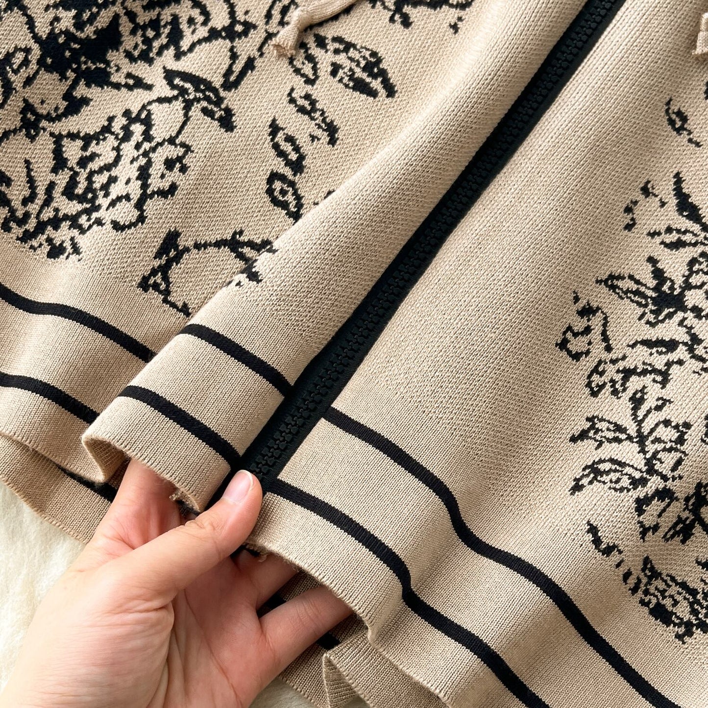 【set】フード付きセーター+配色パンツ2点セットF6322