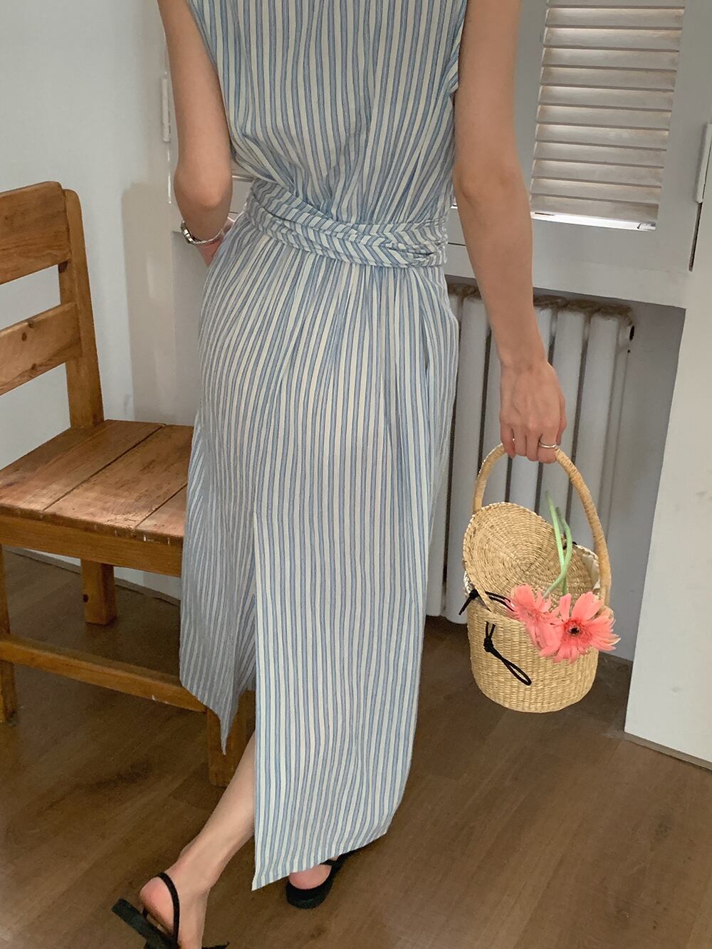 【dress】ノースリーブストライプ柄ワンピース G21574