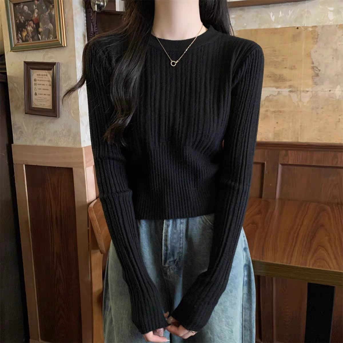 【tops】ラウンドネック長袖ニットG22899