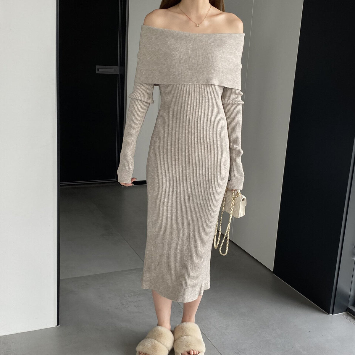 【dress】ボートネックニットワンピース M18734