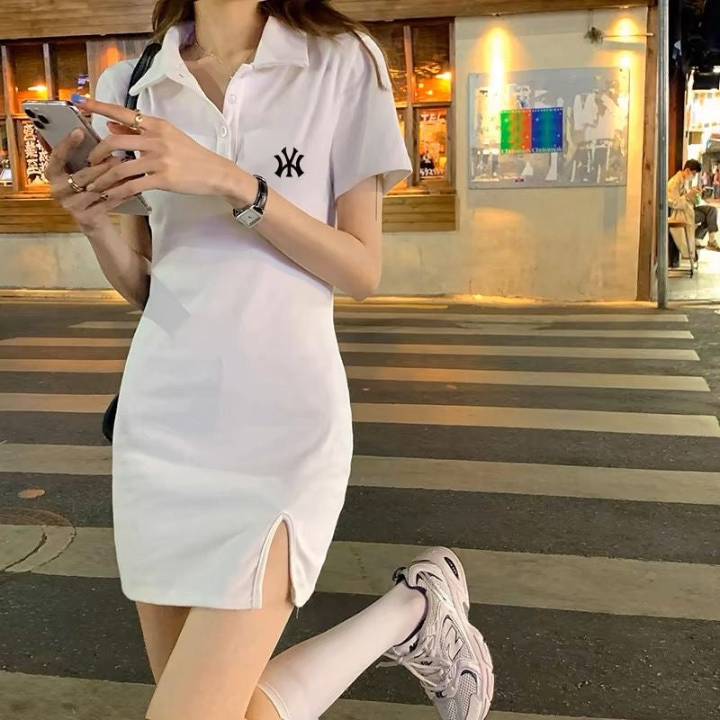 【dress】3色VネックPOLOネックデートワンピースF7709