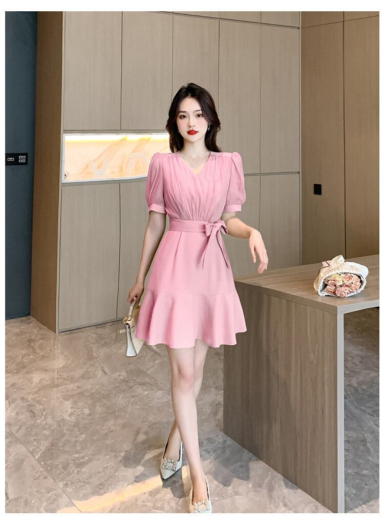 【dress】Vネックパフスリーブマーメイドワンピース G21511