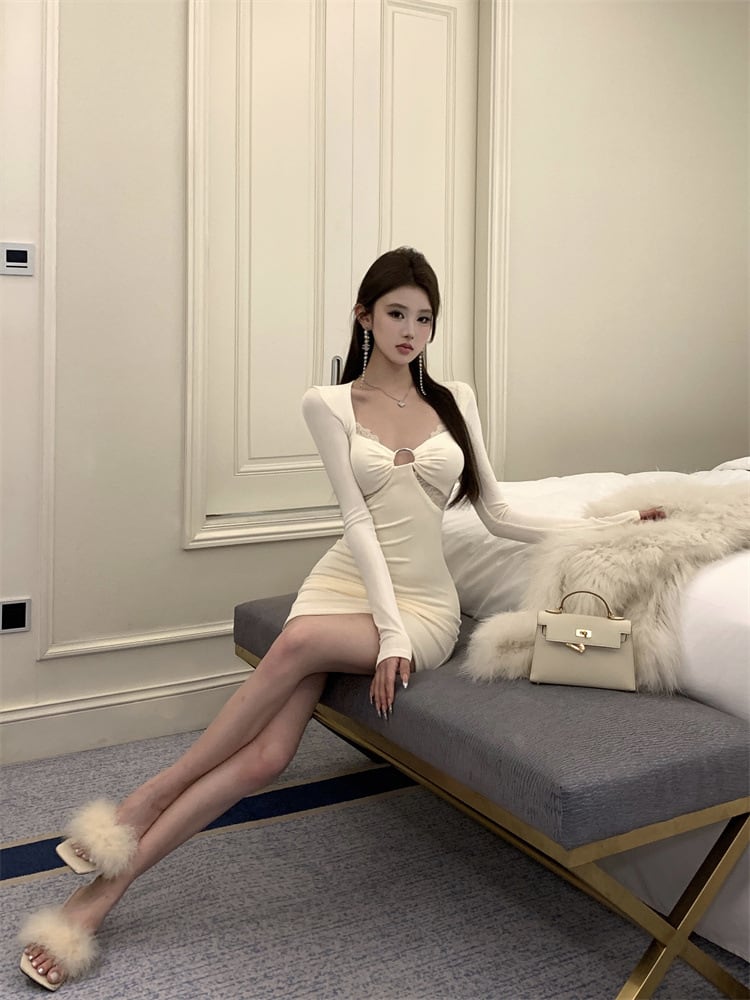 【dress】レース切り替えワンピース M28522