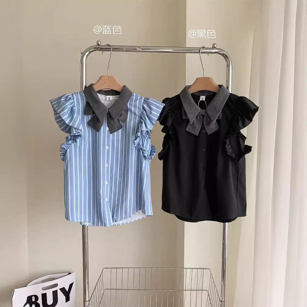 【tops】リボンストライプ柄ブラウスG21440
