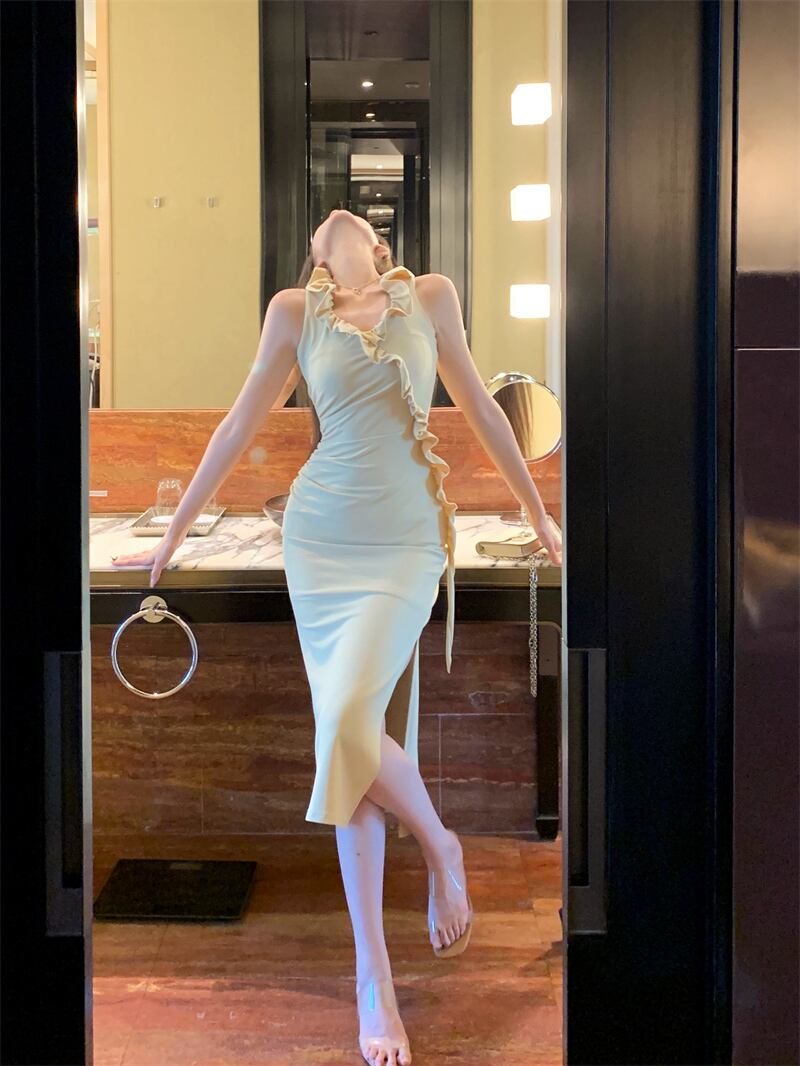 【dress】ギャザースリットワンピース G21324