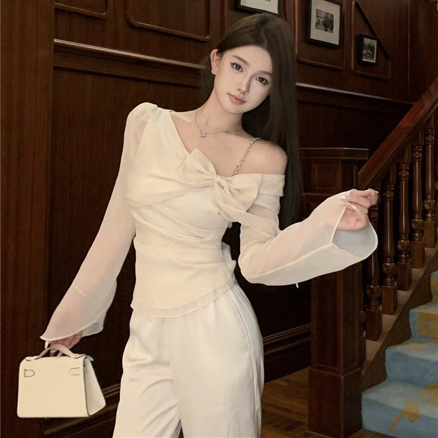 【tops】リボンチェーンストラップトップス N3025