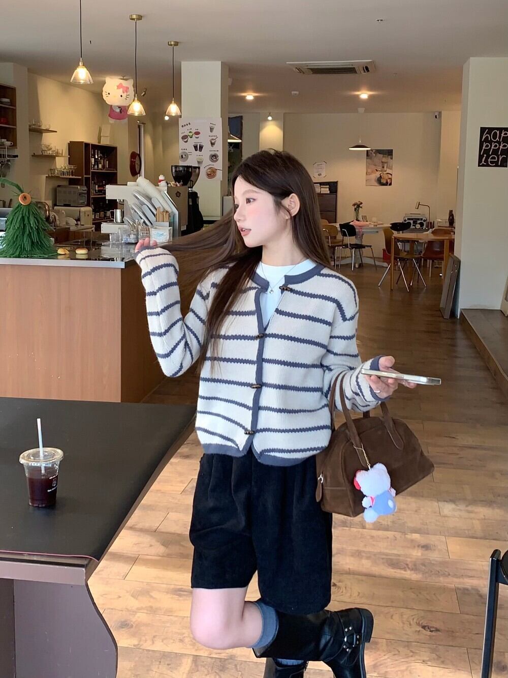 【outer】ボーダー柄ニットカーデ M28641