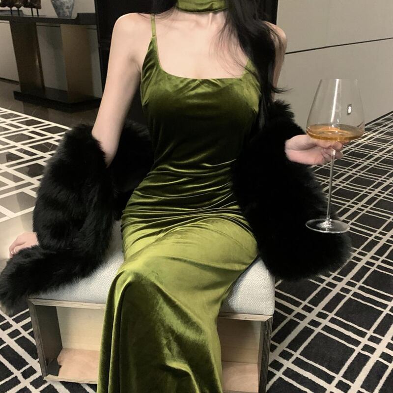 【dress】ベルベットロングキャミワンピース Q7717
