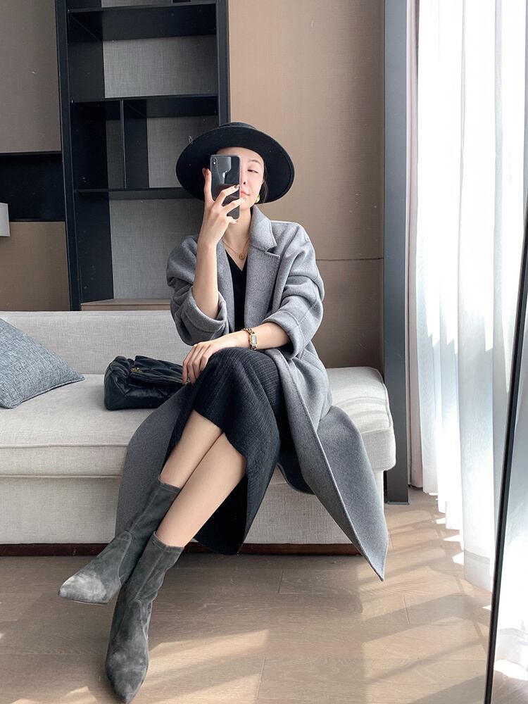 【dress】好感度UP韓国ファッション秋冬新作Vネック長袖無地体型カバーニットワンピースF1158