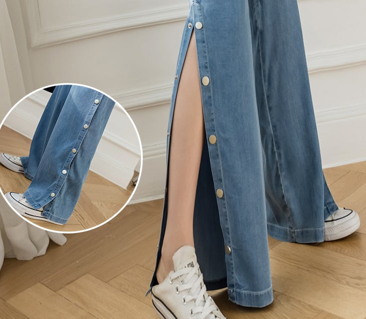 【bottoms】いよいよ本番!INS風無地合わせやすいハイウエストスリットデニムパンツ