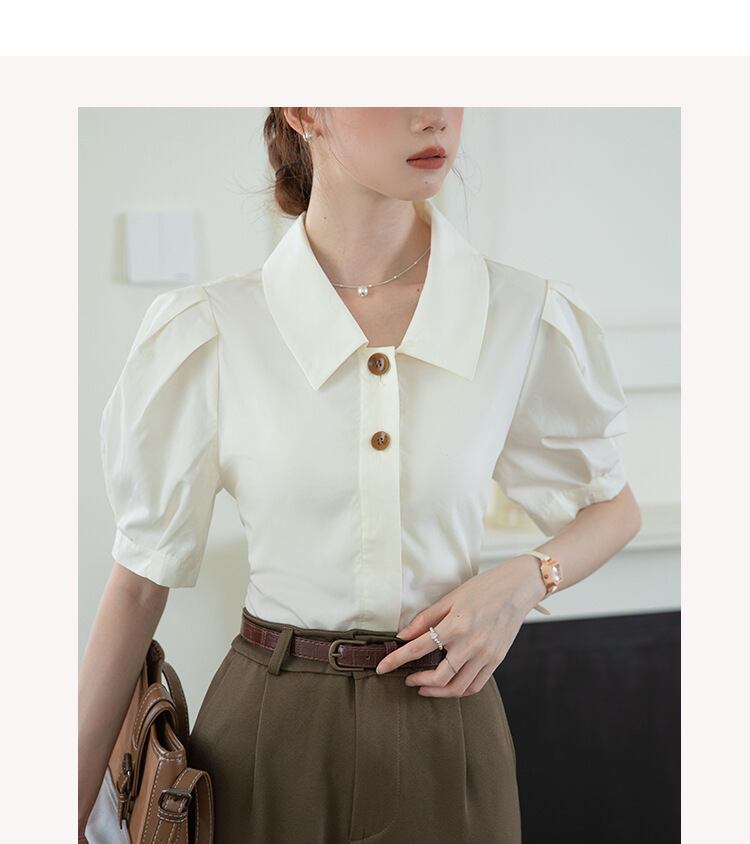 【tops】POLOネックパフスリーブブラウスG21078