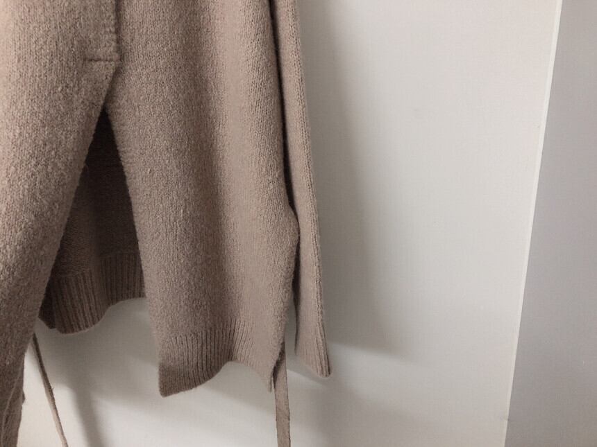 【tops】長袖体型カバーウエストリボン着回し無地ニットセーターF0947