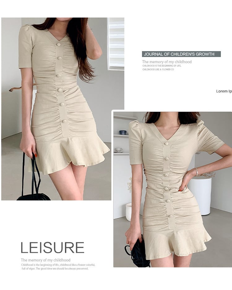 【dress】Vネックギャザーマーメイドワンピース G21460