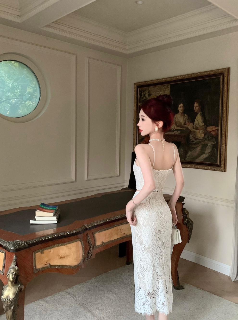 【set】不規則レーストップス+スカート2点セットG21119