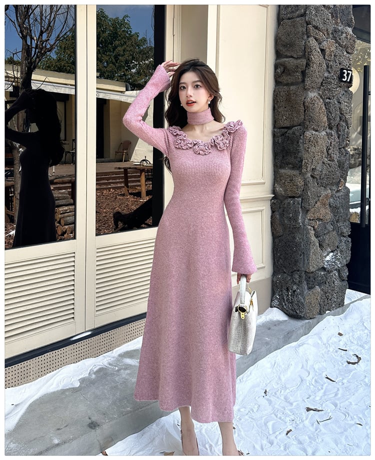 【dress】立体フラワーニットワンピース M27289