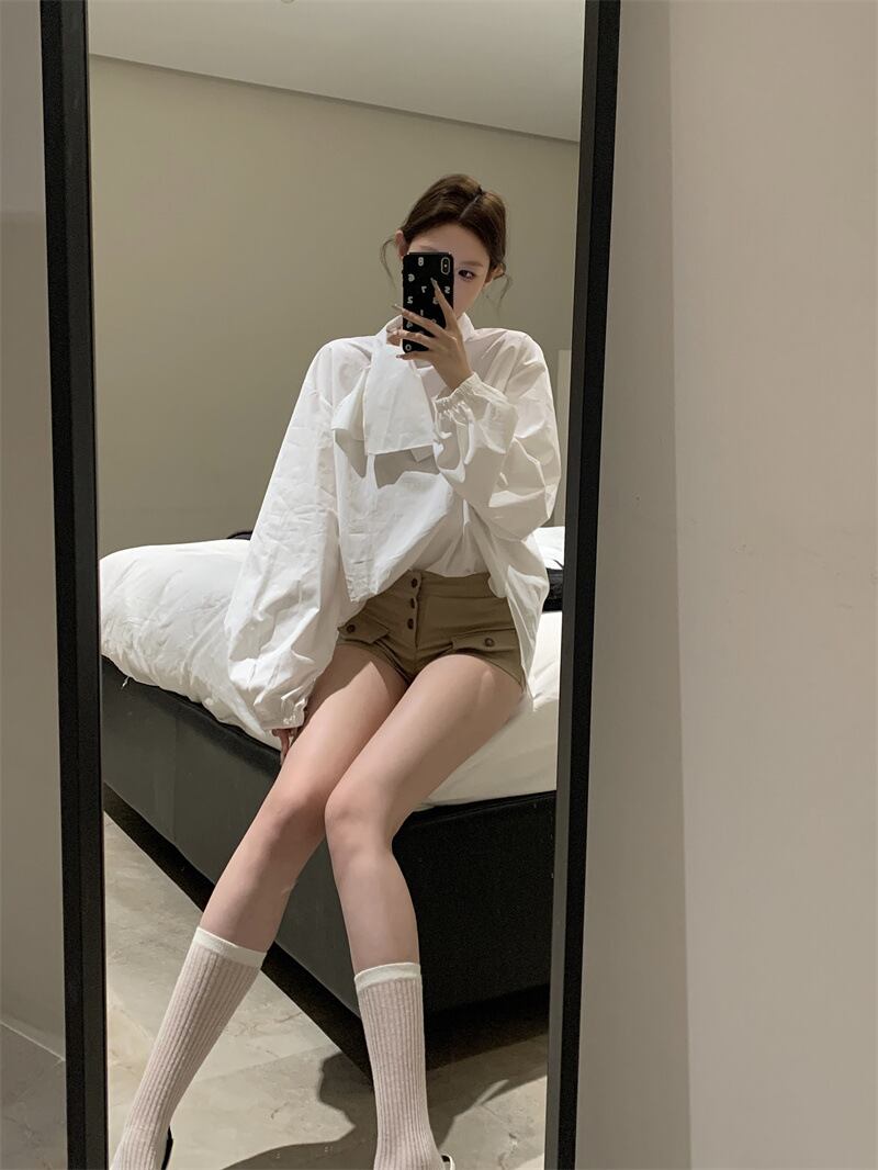 【tops】リボン付きシャツブラウス M29627