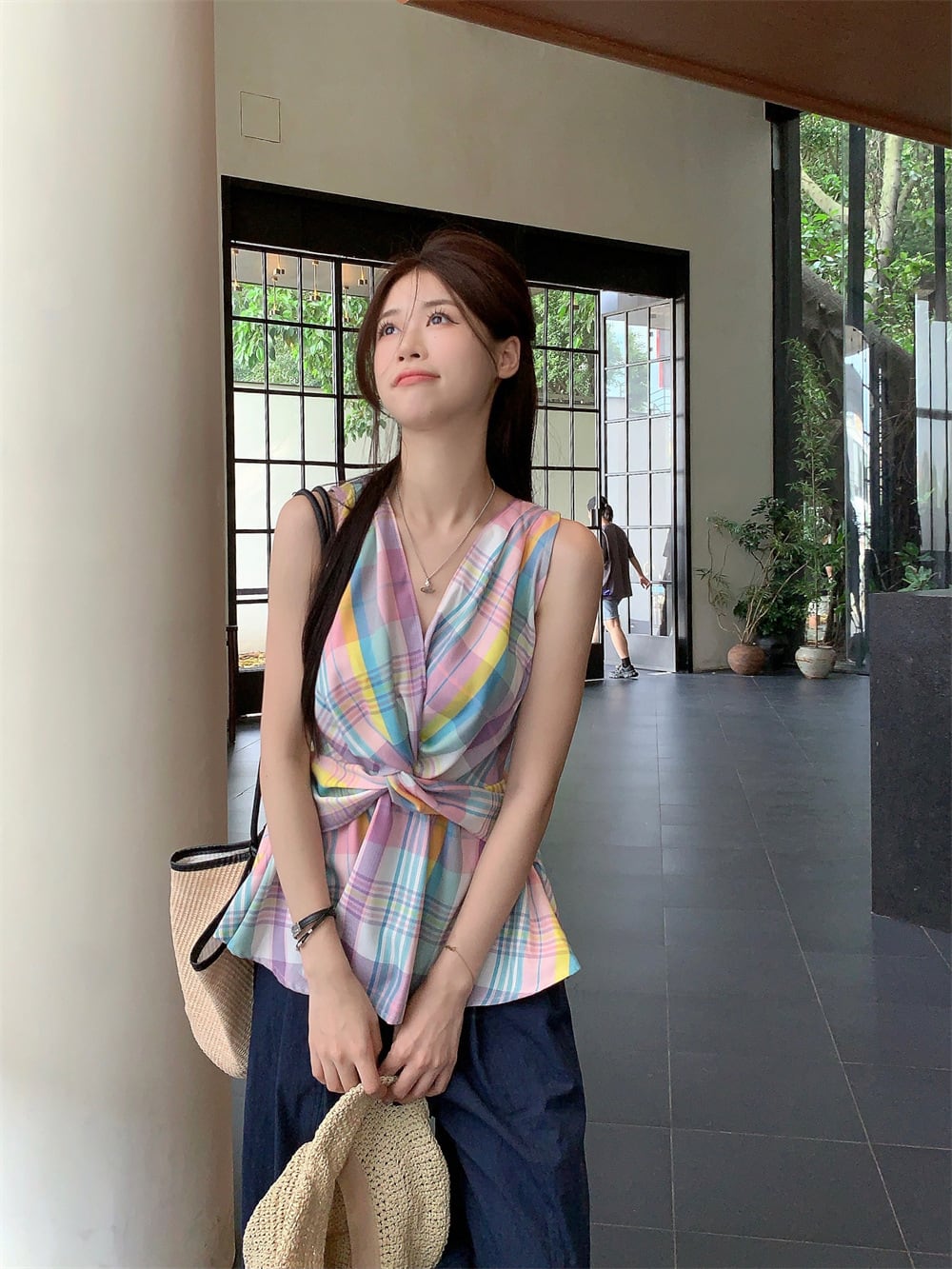 【tops】Vネック配色トップス M24719