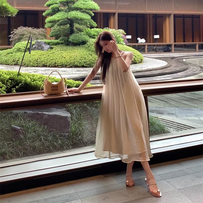 【dress】ホルターネックチュールロングワンピース Q8251