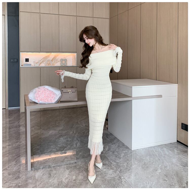 【dress】フリンジニットワンピース M18539