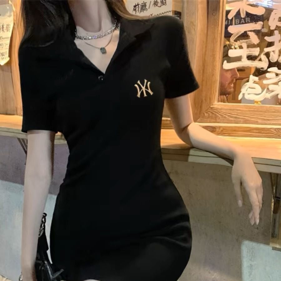 【dress】3色VネックPOLOネックデートワンピースF7709