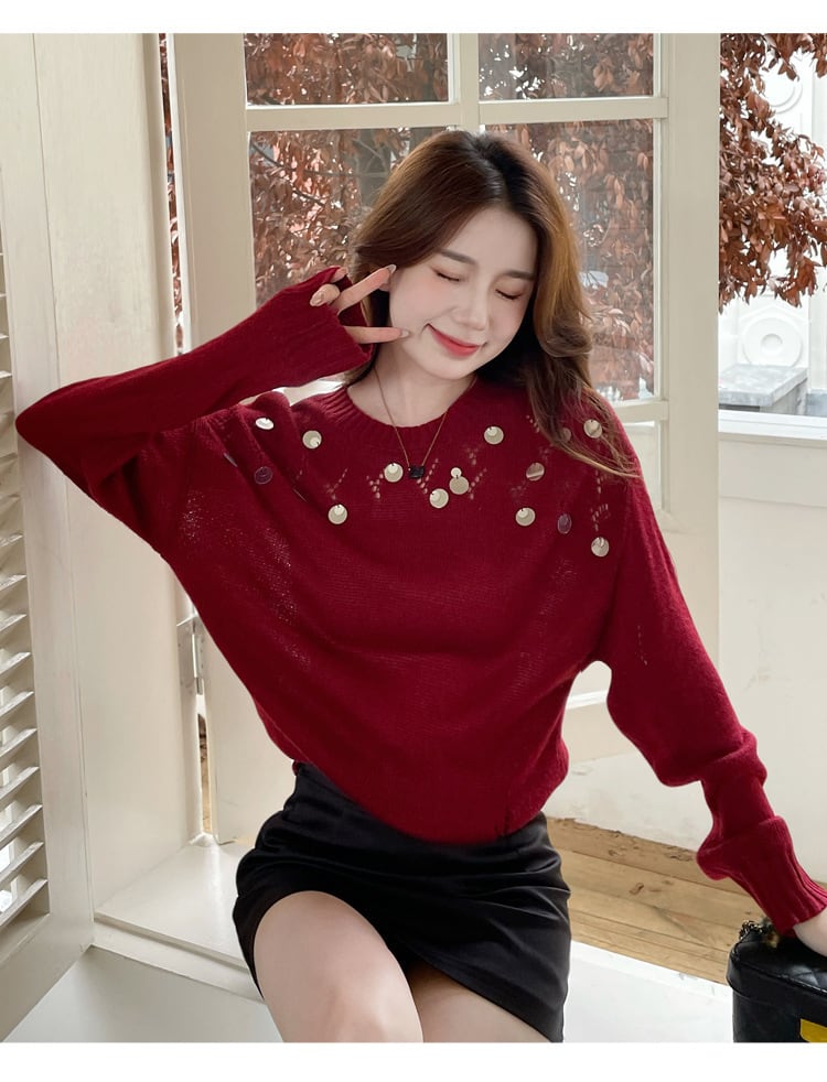 【tops】スパンコールニットトップス M26109