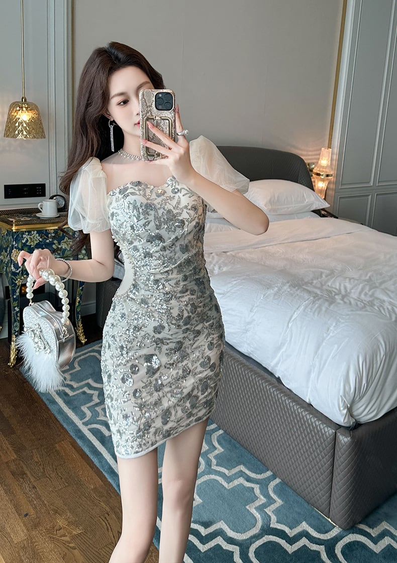 【dress】チュールパフスリーブワンピース M24195